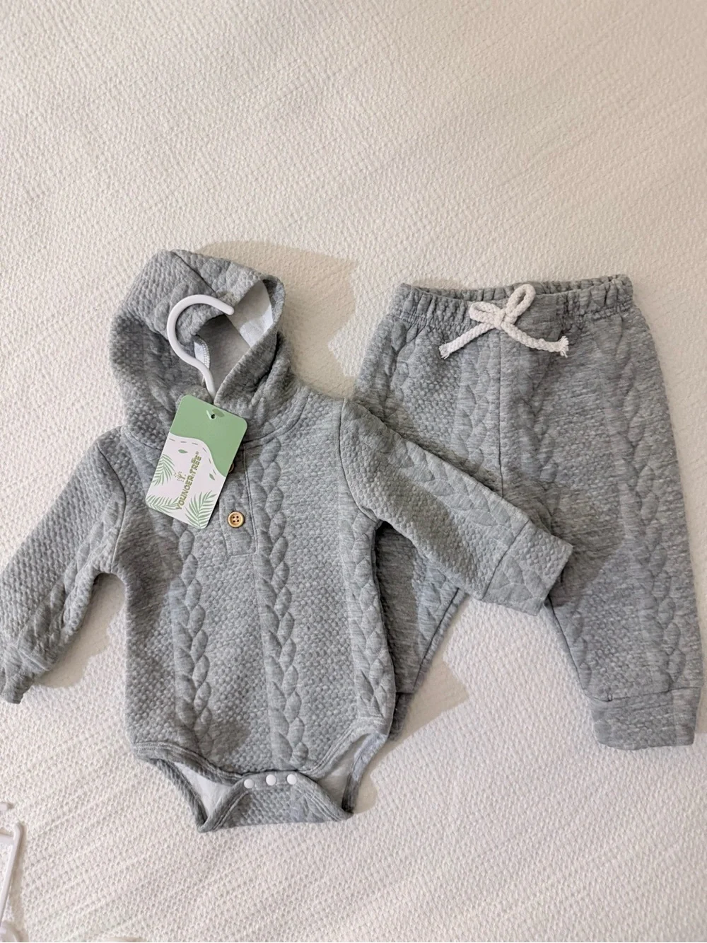 Cozy Grey Quilted Hooded Baby Matching Set